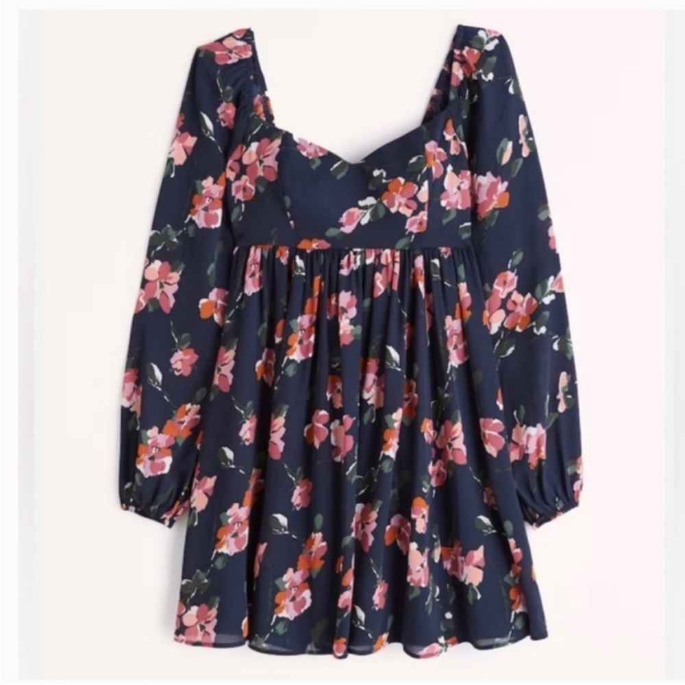 Abercrombie & Fitch Navy Floral Mini Dress with Pink & Orange Blooms